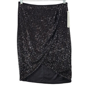 NWT Calvin Klein Skirt Women's Size 10 Black Sequins Tulip Wrap Cocktail Party